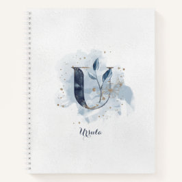 Modern Floral Personal Monogram Letter U Blue Notizbuch