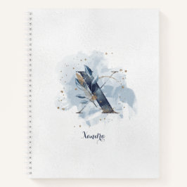 Modern Floral Personal Monogram Letter X Blue Gold Notizbuch