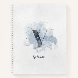 Modern Floral Personal Monogram Letter Y Blue Gold Notizbuch