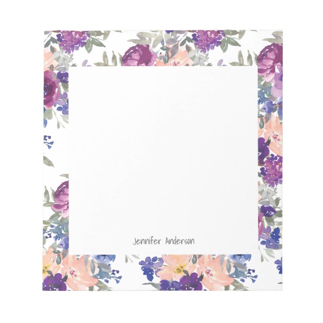 Modern Floral Personalize Name Mauve Peach Blue Notizblock (Vorderseite)