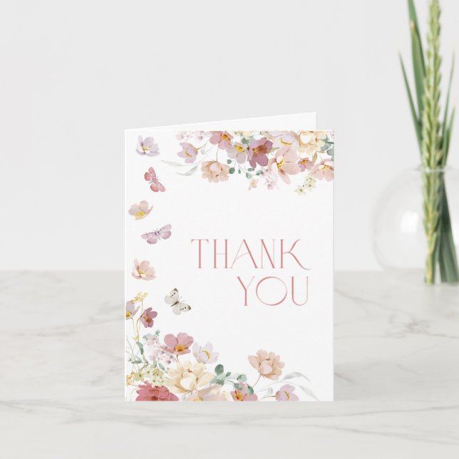 Modern Floral Pink Bridal Shower Thank You Card Dankeskarte (Vorderseite)
