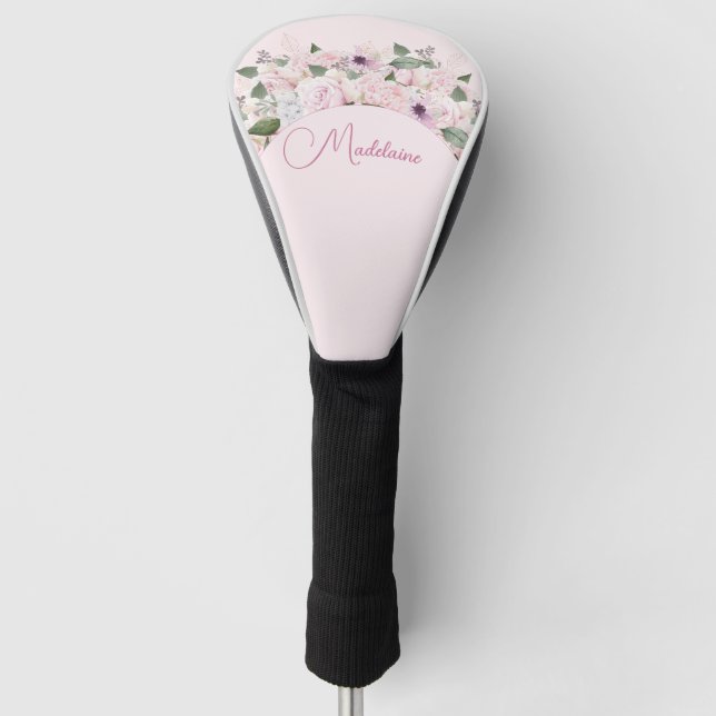 Modern Floral Pink Elegante Feminine Golf Headcover (Vorderseite)