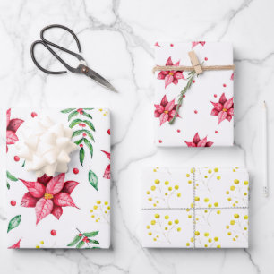 Modern Floral Poinsettia Weihnachten im Grünen Geschenkpapier Set
