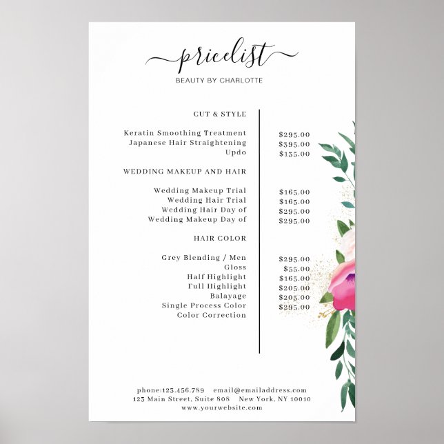Modern Floral Price List Poster (Vorne)