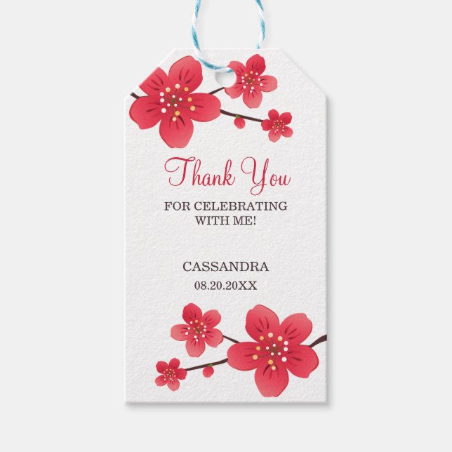 Modern Floral Red Cherry Blossom Sakura Vielen Dan Geschenkanhänger (Vorderseite)