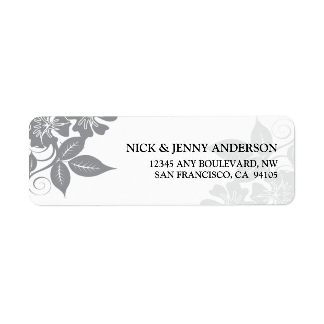 Modern Floral Return Address Label (silber/weiß) (Vorne)