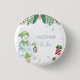 Modern Floral Snowman Mother To Be Baby Shower Button