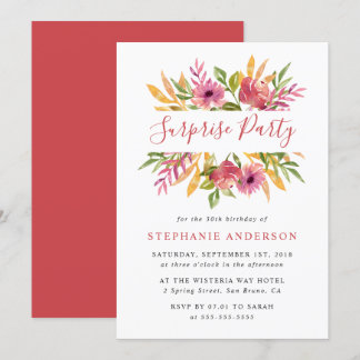 Modern Floral Watercolor Spring Surprise Party Einladung