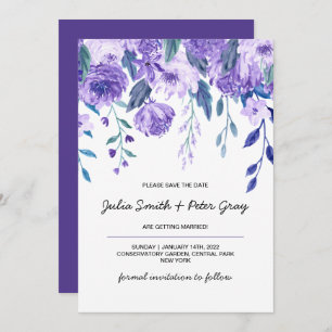 Modern Floral Watercolor Violet Save the Date Einladung