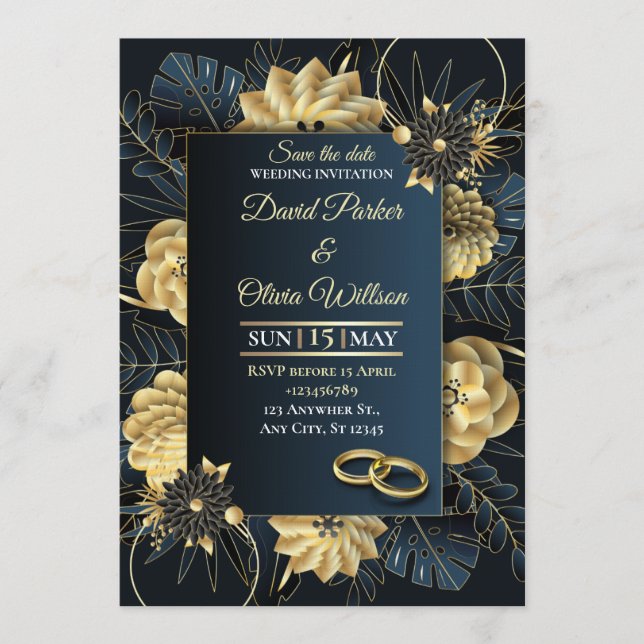 Modern Floral Wedding Invitation Custom card Einladung (Vorderseite)