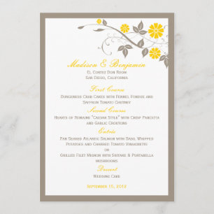 Modern Floral Wedding Menu - Mustard Menükarte