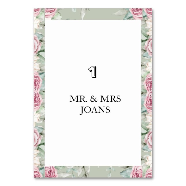 Modern floral wedding Table card Tischnummer (Vorderseite)