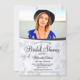 Modern Floral White Marble Foto von Bridal Shower Einladung