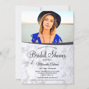 Modern Floral White Marble Foto von Bridal Shower Einladung