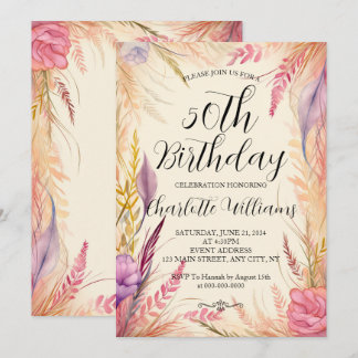 Modern Floral Women 50. Geburtstag Einladung