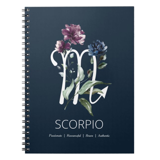 Modern Floral Zodiac Star Sign Scorpio Notizblock (Vorderseite)
