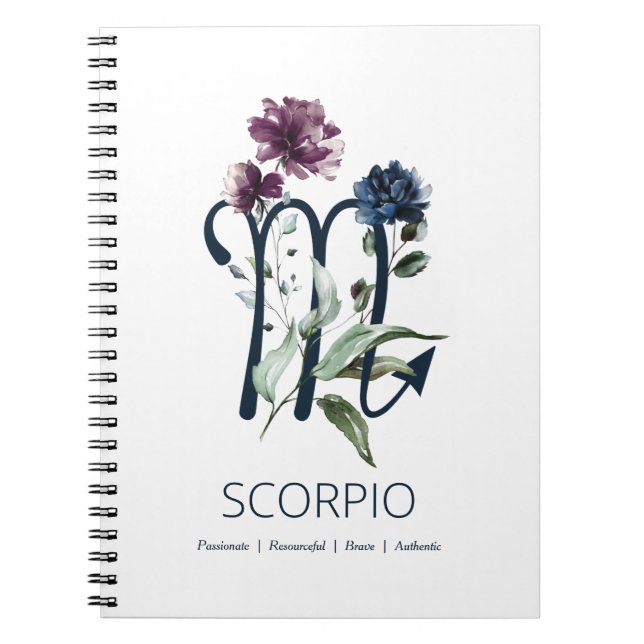 Modern Floral Zodiac Star Sign Scorpio Notizblock (Vorderseite)