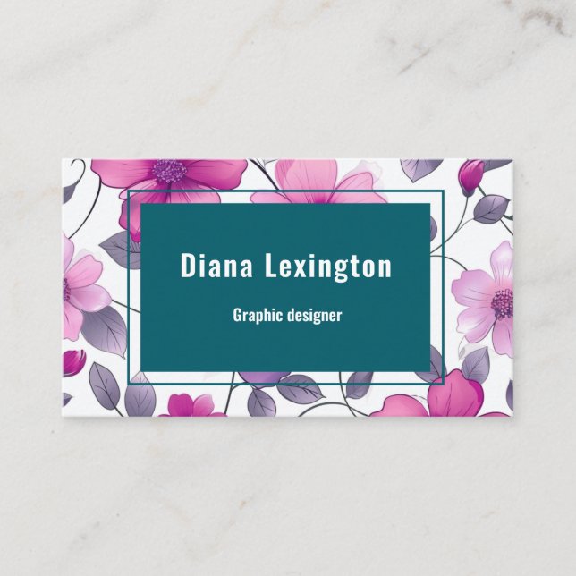 Modern florale Fuchsia Green Business Card Visitenkarte (Vorderseite)
