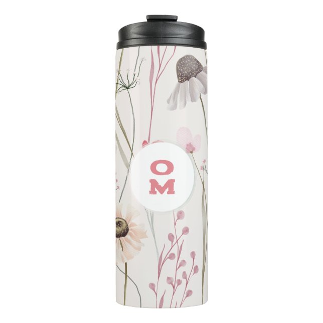 Modern florale Monogramm hellrosa grün Thermosbecher (Vorderseite)