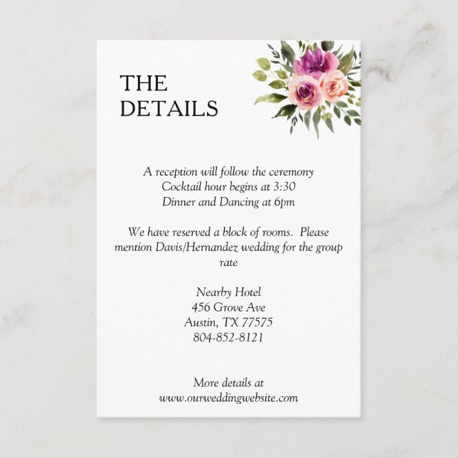 Modern floraler Ampersand Pflaume Pink Peach & Bla Begleitkarte (Vorderseite)