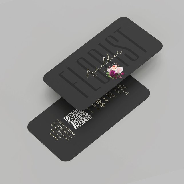 Modern Florist Shop Black Gold Blume Bouquet Visitenkarte (Modern Florist Shop Black Gold Flower Bouquet Business Card
)