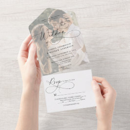Modern Flourish Calligraphy White Photo Wedding All In One Einladung
