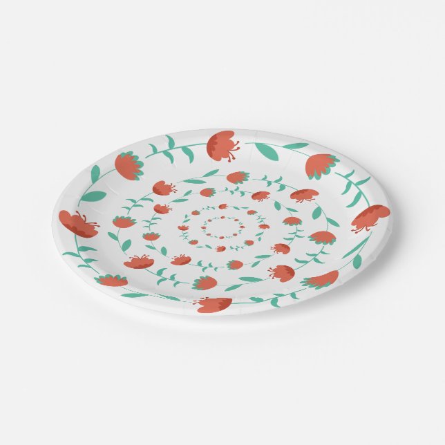 Modern Flower Pattern-Paper Plates Pappteller (Schrägansicht)