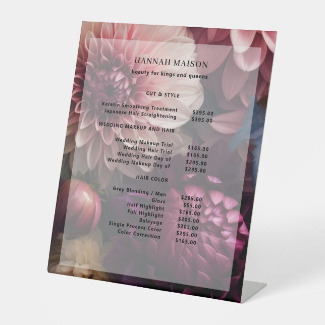 Modern Flower Salon Pricelist Sockelschild (Vorderseite)