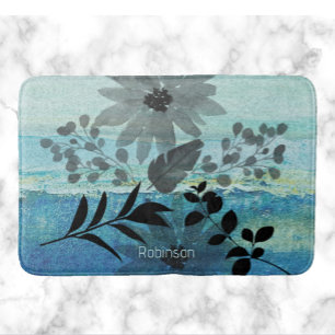 Modern Flowers On Dreamy Blue Background Badematte