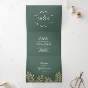 Modern Foil Greenerity Ring Wedding Logo Dreifach Gefaltete Einladung