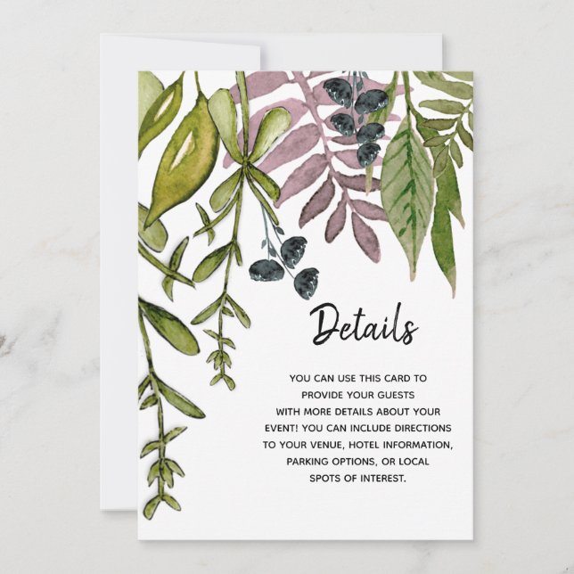 Modern Foliage Details Card Einladung (Vorderseite)