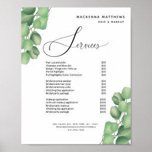 Modern Foliage Hair Salon Preisliste Menü Poster