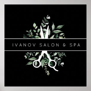 Modern Foliage Salon Scissance Logo Poster