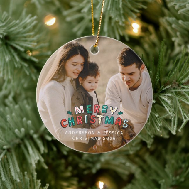 Modern foliage wreath photo Christmas Keramik Ornament (Baum)