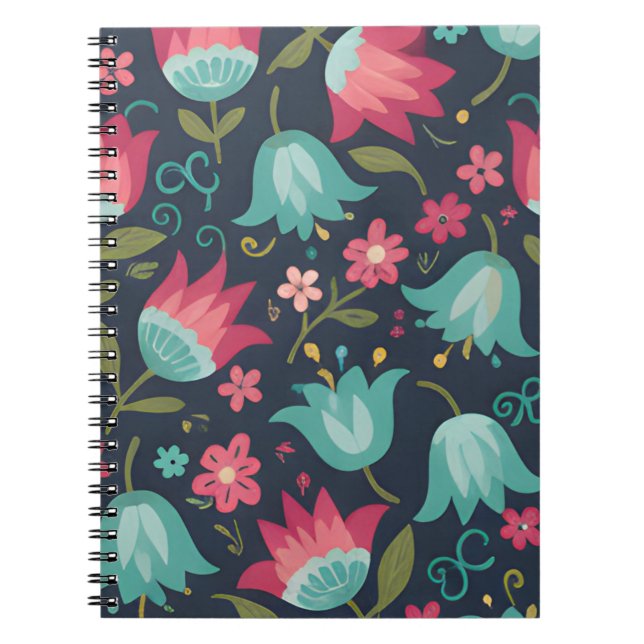 Modern Folk Art Floral - Teal & Coral Bell Flowers Notizblock (Vorderseite)