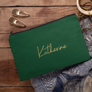Modern Forest Green & Gold Kosmetik Zubehörtasche
