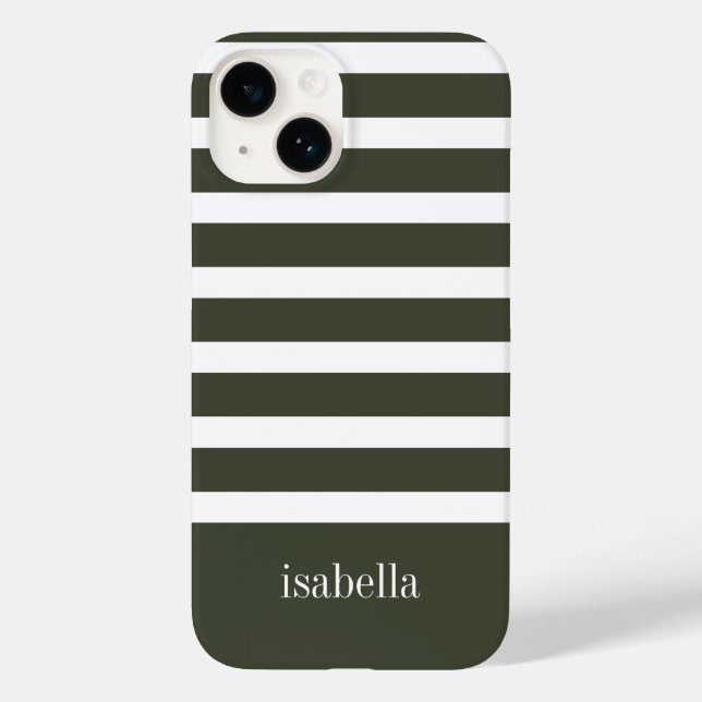 Modern Forest Green und White Strip mit Monogramm Case-Mate iPhone Hülle (Rückseite)