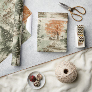 Modern Forest Junting Green Toile de Jouy Pattern Geschenkpapier