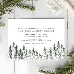 Modern Forest Pine Minimalistisch Evergreen Weddin Einladung