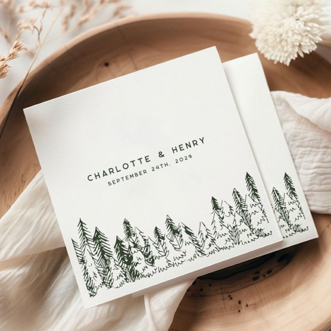 Modern Forest Pine Minimalistisch Evergreen Weddin Serviette (Von Creator hochgeladen)