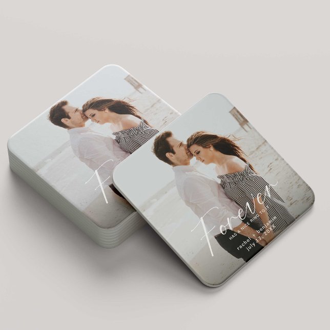 Modern Forever hat eine schöne Ring Foto Verlobung Rechteckiger Pappuntersetzer (Von Creator hochgeladen)