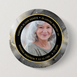 Modern Forever in Our Hearts Black & Gold Memorial Button