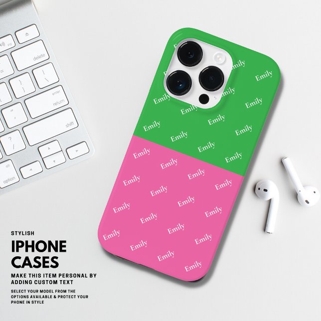 Modern formatierter Farbblock Rosa und Grüne Monog Case-Mate iPhone Hülle (Von Creator hochgeladen)