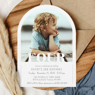 Modern Foto Arch Einfache Kinder 4. Geburtstag Par Einladung