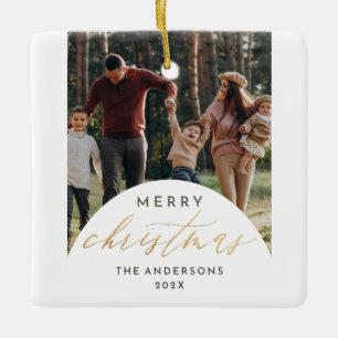 Modern Foto Arch Frohe Weihnachts-Gold-Script Keramikornament