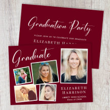 Modern Foto Collage Burgundy Graduation Party