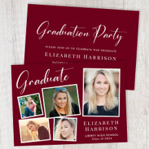 Modern Foto Collage Burgundy Graduation Party