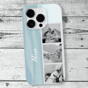 Modern Foto Collage Cool Blue Watercolor Name iPhone 16 Pro Hülle