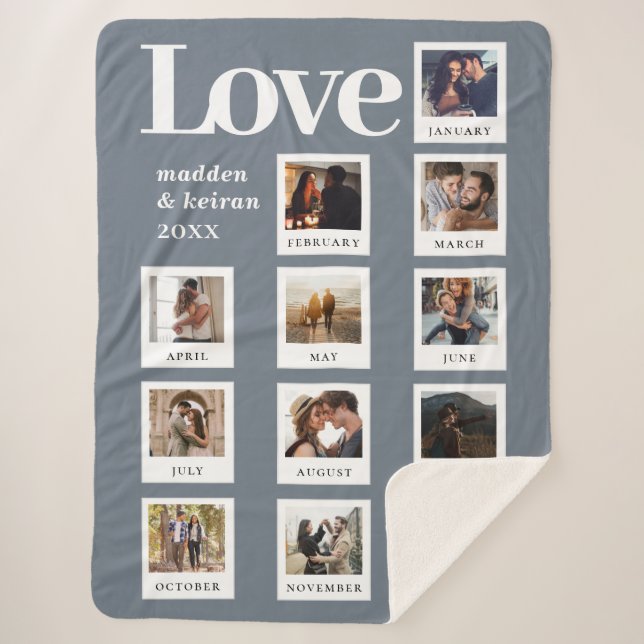Modern Foto Collage Couple Liebe Dusty Blue Sherpadecke (Vorderseite)