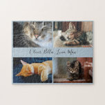 Modern Foto Collage Custom Script Name Light Blue Puzzle<br><div class="desc">Erstellen Sie Ihre eigene moderne Collage aus Foto mit 4 Bildern in zwei Reihen, die durch dünne hellblaue Ränder getrennt sind, mit einem blassblauen Raum in der Mitte mit Ihrem individuelle Name(en) in einem eleganten Schriftart mit handgeschriebenen schwarzen Schriften. Fügen Sie Ihre Namen und/oder Text und Fotos in die Sidebar,...</div>